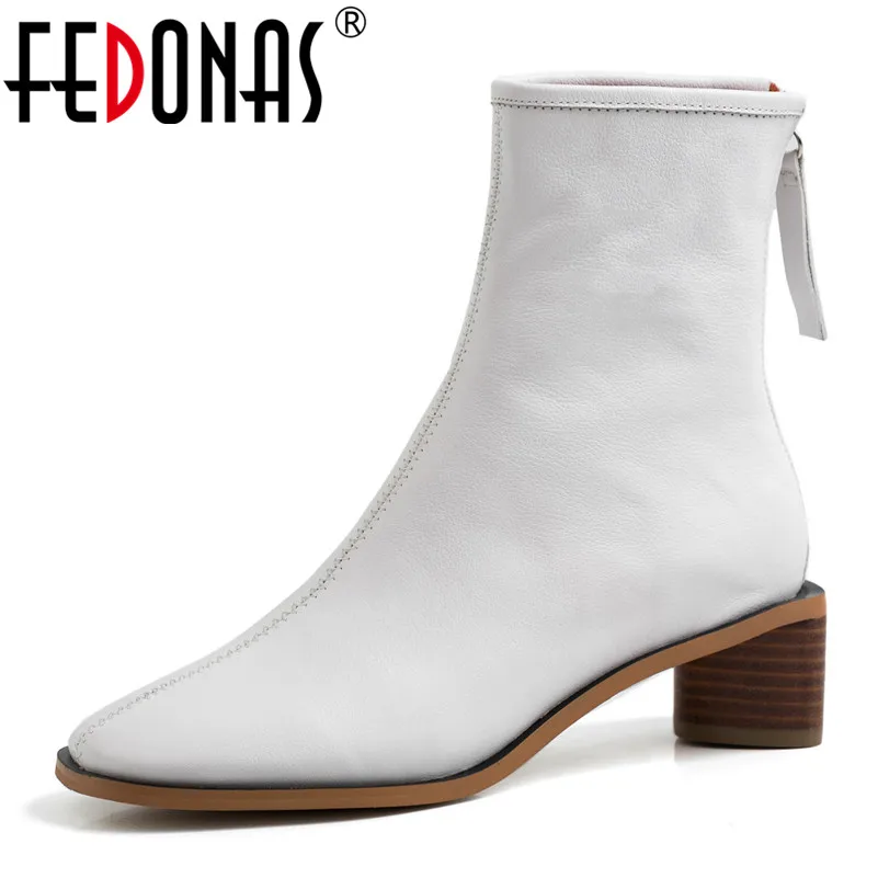 

FEDONAS Top Quality Women Solid Back Zipper Ankle Boots 2019 Warm Autumn Winter New Arrival Shoes Women Square Toe Fashion Boots