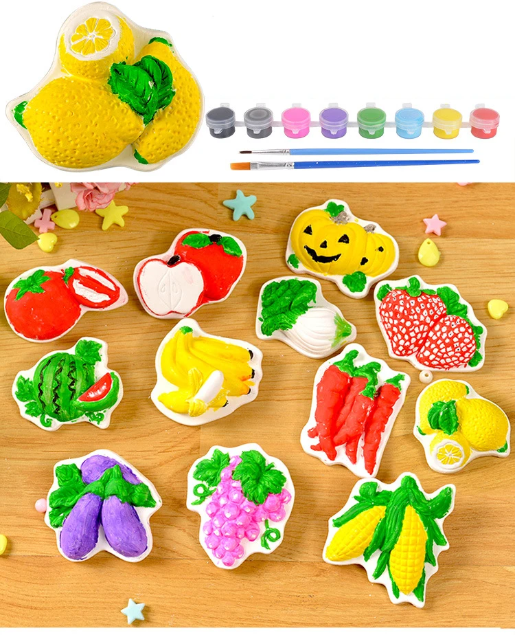 Забавные детские гипсовые раскрашенные камни игрушки включают 12 шт. различных форм камни и 8 цветов пигмент Дети Детские игрушки для