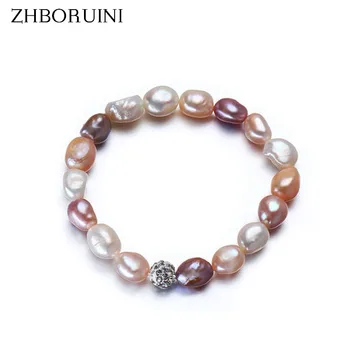 

ZHBORUINI 2019 Charm Bracelet Pearl Jewelry Baroque Pearl Bracelet Mix-color Natural Freshwater Pearl Bracelet For Women Gift