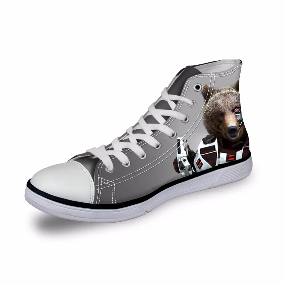 ^*Best Offers Noisydesigns casual women sneaker girls vintage high top flat shoes ladies vulcanized canvas footwear gray 3D bear tiger print