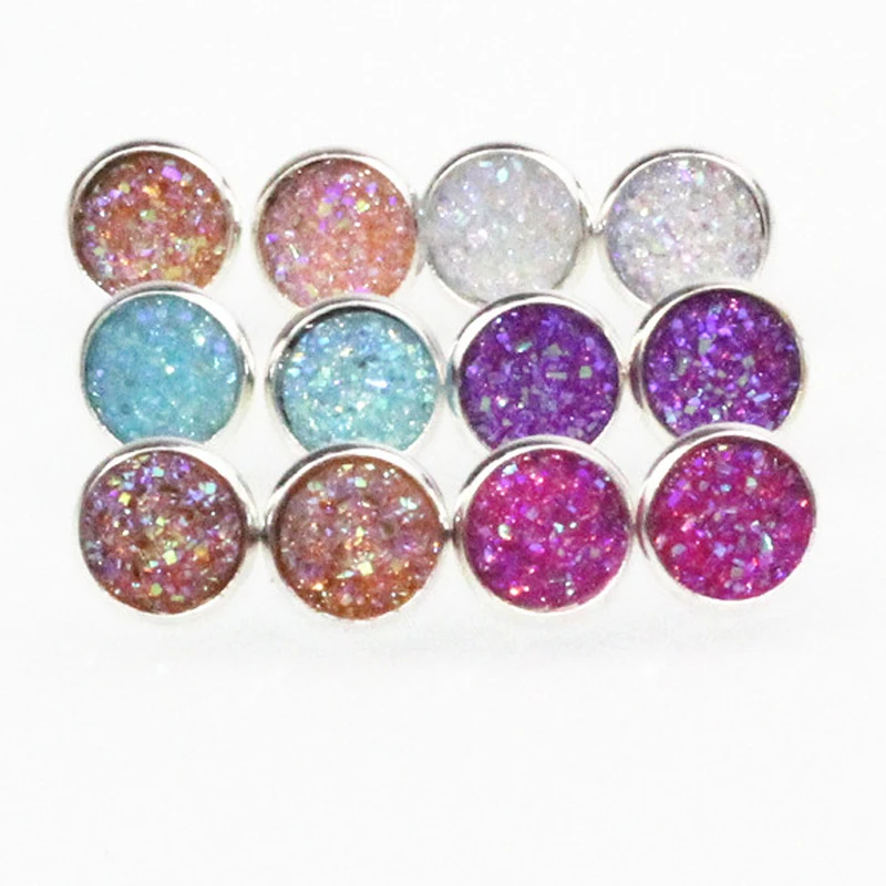 Druzy серьги гвоздики многоцветные ручной работы модные Drusy геод e073|earring studs