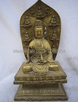 

13" Chinese Buddhism Bronze Kwan-yin Guanyin Goddess Hold Vase Buddha Statue