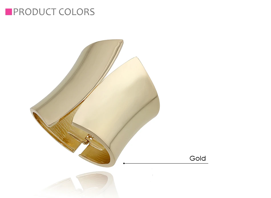 KAYMEN Golden Silver Color Metal Smooth Surface Statement Cuff Bangle for Women, Punk Style Girl Loved Fashion Bangle Bracelet