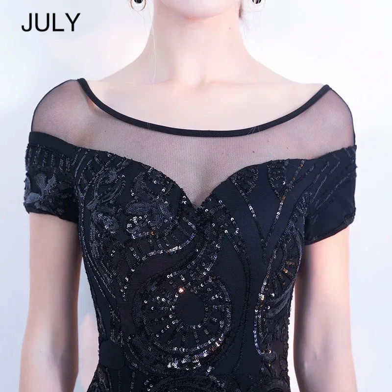 Женское вечернее платье с открытой спиной Robe De Soiree JULY Черное блестками новинка
