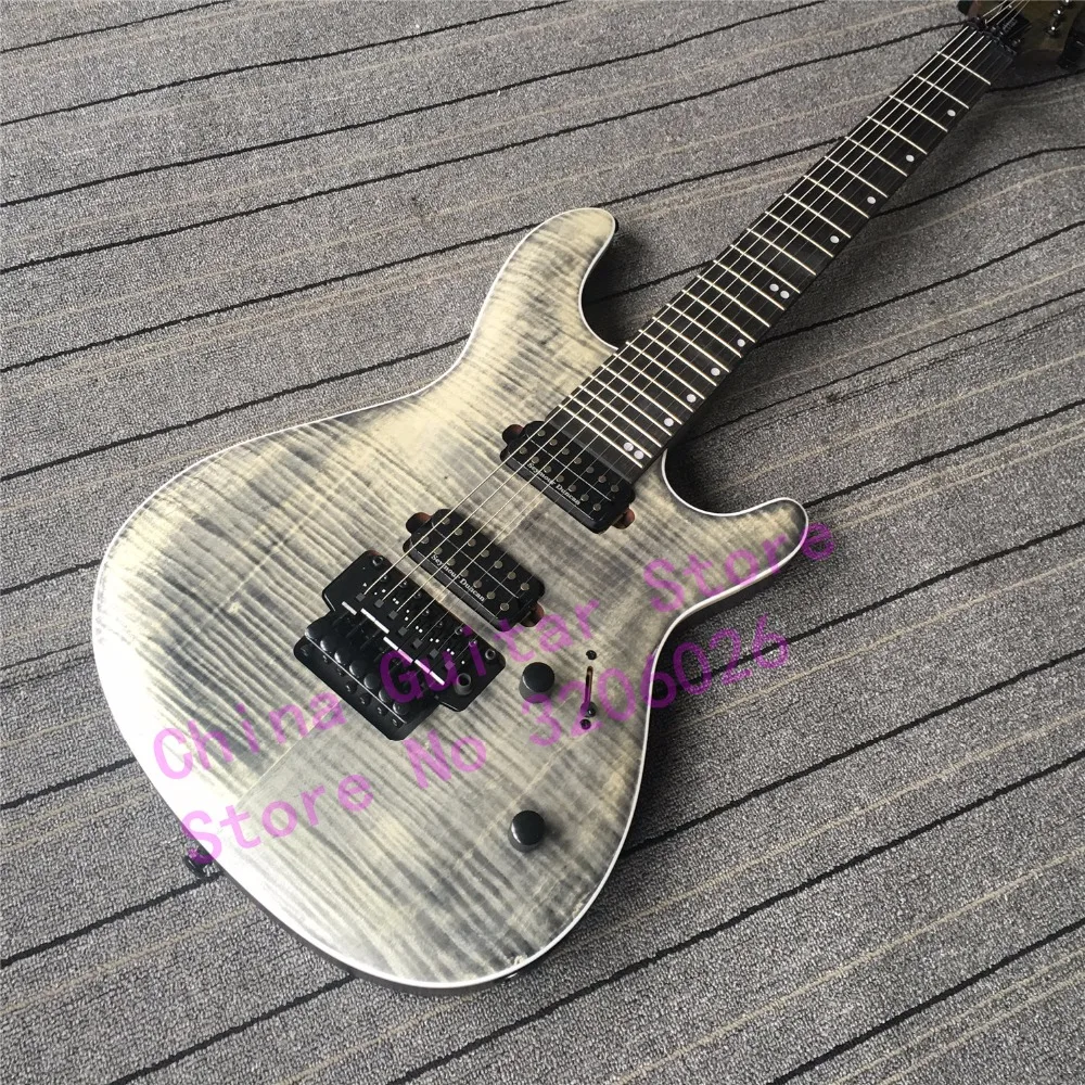 

Custom shop TOP quality 7 strings Krait Setius guitar in grey color;flame maple top;sapele body;black hardware;free shipping