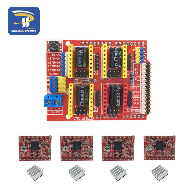 CNC щит V3 гравировальный станок 3D Printe+ 4 шт. A4988/DRV8825/AT2100 Плата расширения драйвера для Arduino UNO R3