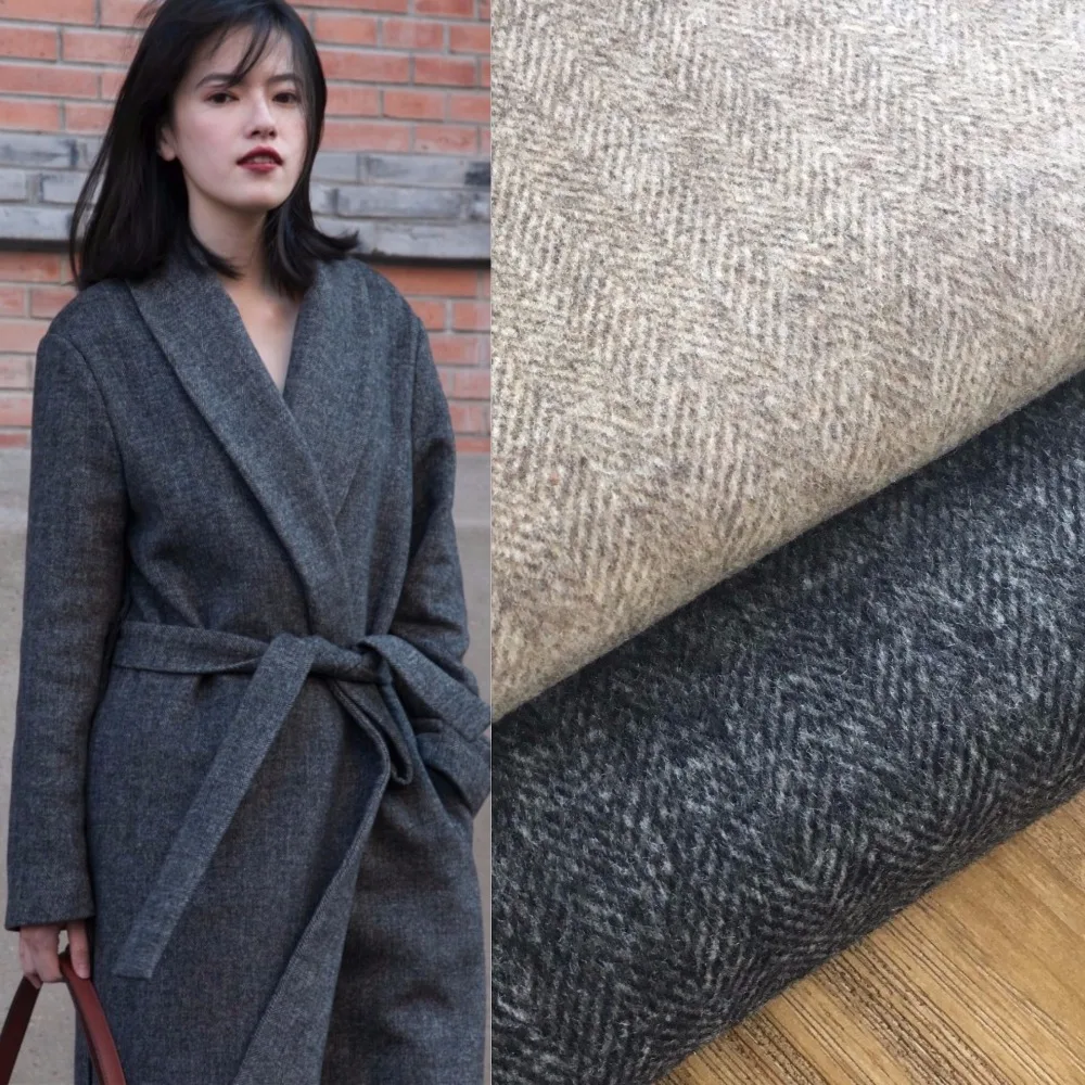 Классический кофейный абрикосовый черно-белый шерстяной fabric-800gsm с узором «гусиная лапка»(50% шерсть+ 50% полиэстер