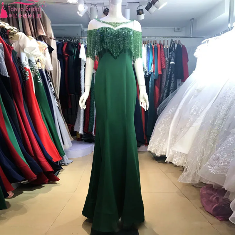 

Dark Green Mermaid Evening Dress 2019 Luxury Tassel Beading Long Prom Gowns Dubai African Vestido De Festa ZE073