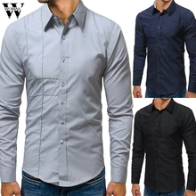 Womail, Мужская Осенняя рубашка, формальная, модная, деловая, одноцветная, с длинным рукавом, на пуговицах, облегающая, дизайн M528