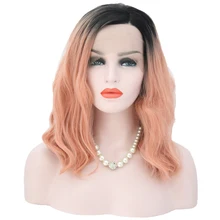 JOY& BEAUTY 16 дюймов высокотемпературное волокно 2 тона розовый Омбре темные корни естественная объемная волна синтетический парик на кружеве для женщин