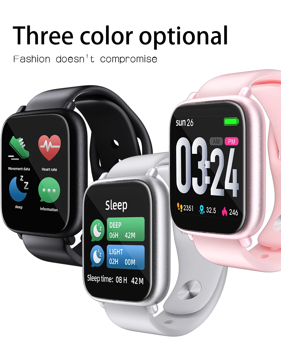 

Men Bluetooth5.0 Smart band Q1 Blood Oxygen Pressure Heart Rate IP68 Waterproof Sports Smart Watch for IOS xiaomi huawei iphone