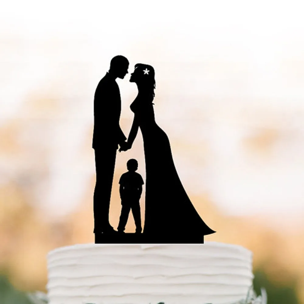Personalized cake topper with custom Acrylic Bride and groom wedding cake topper with boy funny wedding cake topper topper with child1