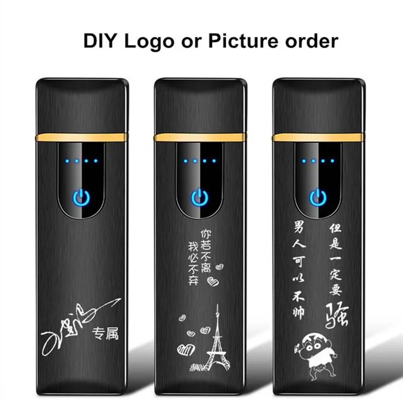 Бесплатный Лазерный Логотип USB Электронная Вольфрамовая турбо Зажигалка смарт