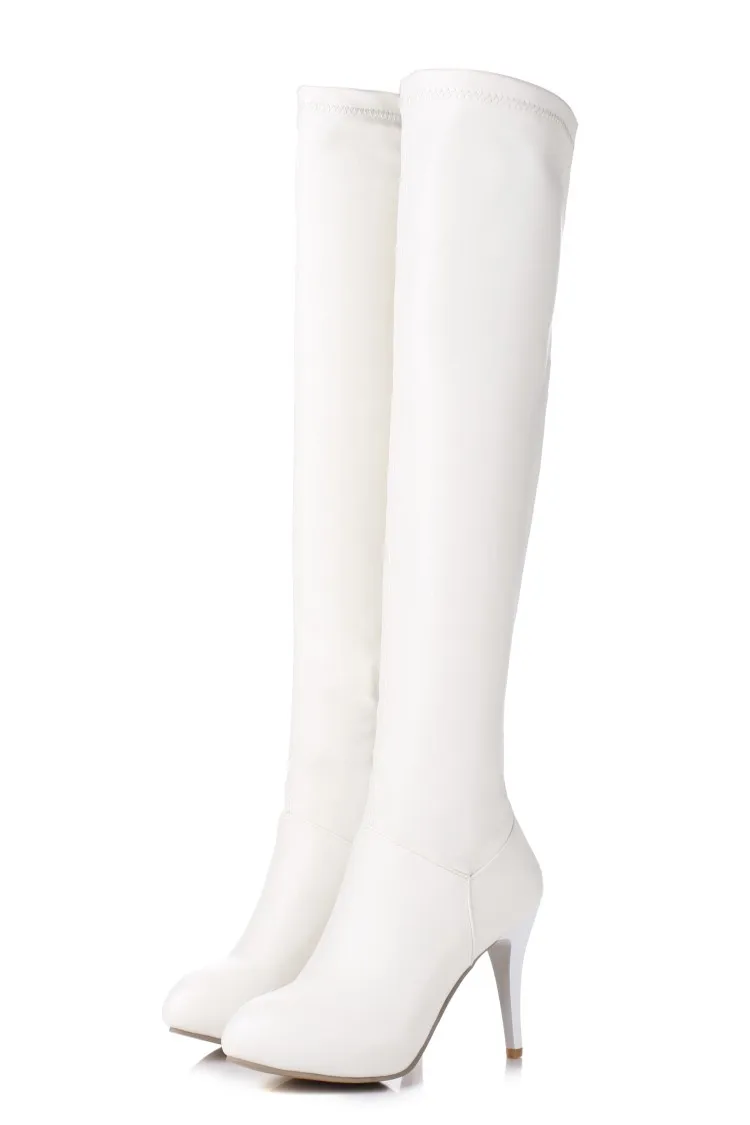 Большие размеры 34-45, г. Новые зимние сапоги на высоком каблуке элегантная пикантная женская обувь для отдыха кожаные сапоги на тонком каблуке с круглым носком, T601 - Цвет: Белый