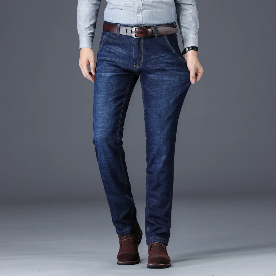 NIGRITY зима Термальность теплые Для мужчин флис Повседневное Прямые джинсы стрейч плотные джинсовые мягкие фланелевые брюки классические