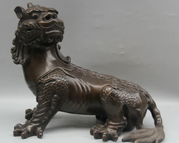 

shitou 001251 14" Chinese Feng Shui Bronze Unicorn Beast Pi Xiu Exorcise Evil Spirits Statue discount 30% (C0324)