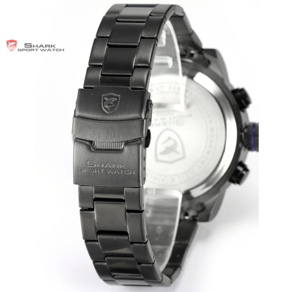 Men's Gulper SHARK Sport Watch Japan Movement Steel Band Blue LED Light Date Alarm Digital Waterproof Quartz Watches Gift /SH362