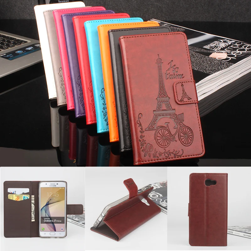 

For Samsung Galaxy On7 2016 G6100 Leather Case Wallet Stand Style Fashion Embossed Flip Cover Case for Samsung Galaxy J7 Prime