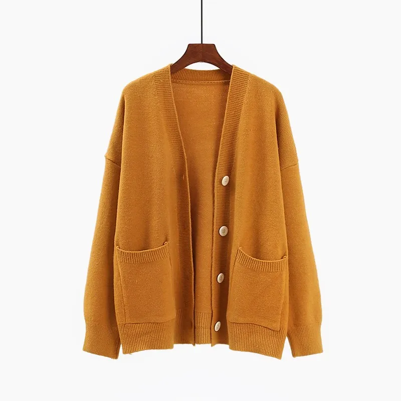 H.SA ropa mujer invierno cardigan women Long Sleeve Oversized Khaki Jumpers Button Up Autumn New Korean Style Cardigans - Цвет: LM8696-k  Orange