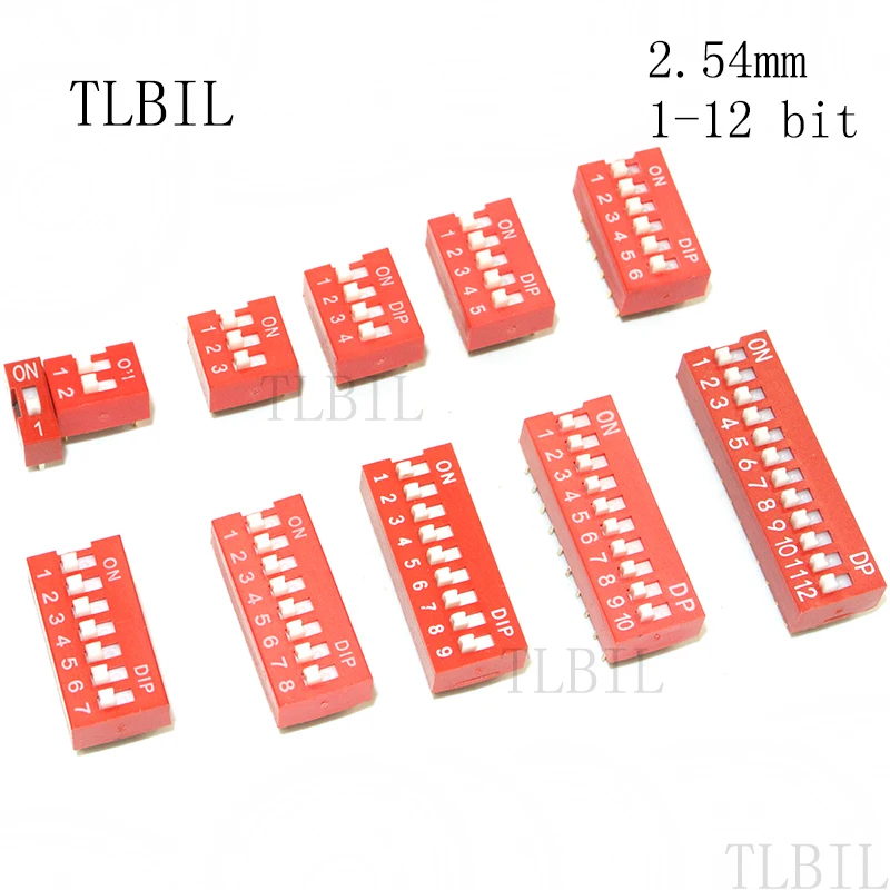 

10Pcs Slide Type Switch Module 1 2 3 4 5 6 7 8 9 10 12 Bit 2.54mm Position Way DIP Red Pitch Toggle Switch Red Snap Switch