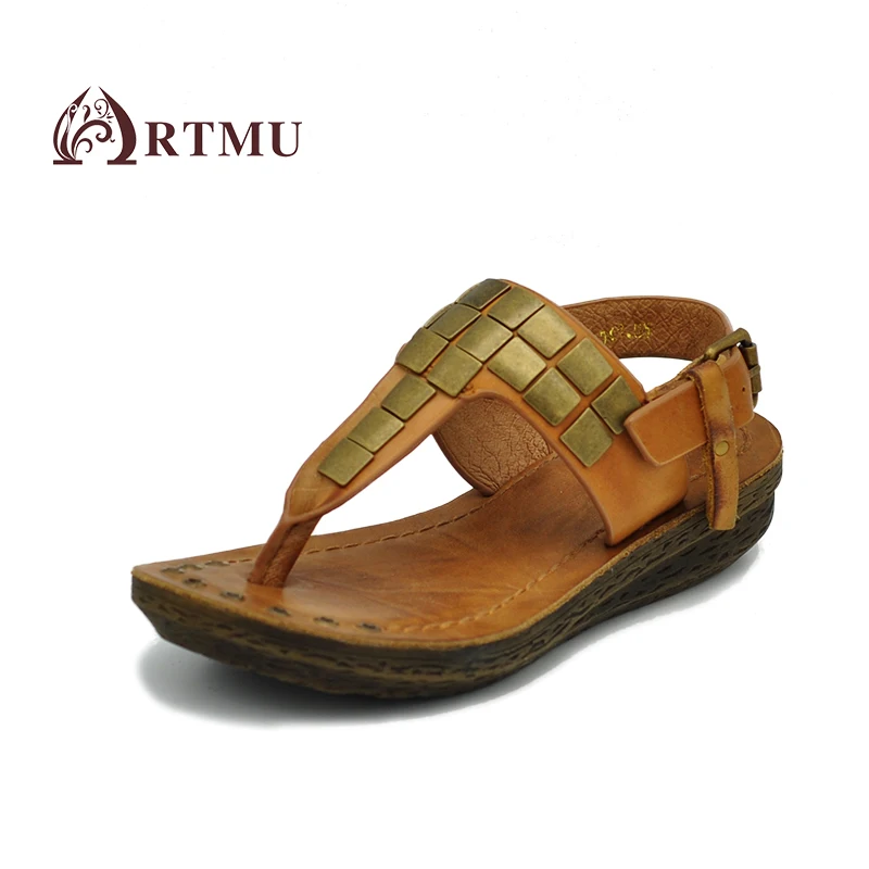 

Artmu Fashion Women Sandals Slides Cork Flip Flops Shoes Handmade Leather Shoes Female Shoes Cool Comfortable Shoes Soft Soles