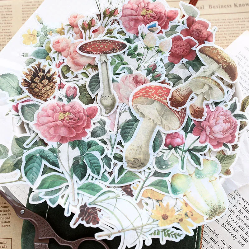 

Vintage Colorful Plant Mushroom Stickers Creative Multi-Life Life Series Scrapbook Handbook Album Diary DIY Decorative Stickers