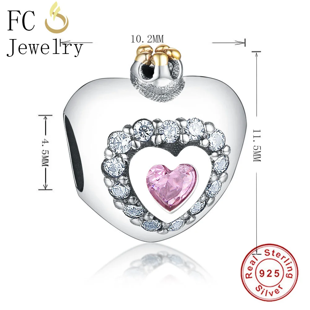 FC ювелирные изделия подходят Pandora талисманы браслет 925 короны из стерлингового серебра принцесса сердце розовый кубический цирконий бисера для изготовления Berloque