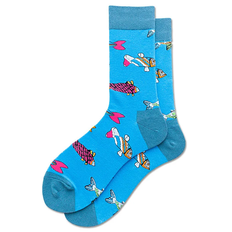 Мужские носки из чесаного хлопка в стиле Харадзюку, цветные, веселые, с медведем, рыбкой, длинные, теплые, нарядные носки для мужчин - Цвет: C16
