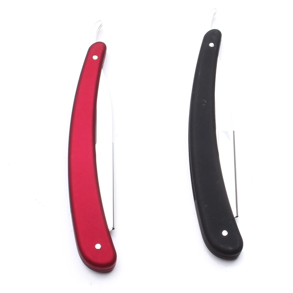 

14.5x2cm 1set Men Rubber and Plastic Straight Barber Edge Steel Razor Folding Shaving Knife Hair Removal Tools + 1pcs Blade 6106