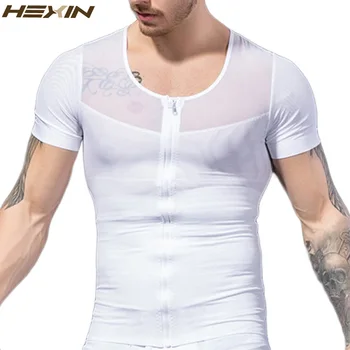 

HEXIN Men's Front Zipper Slimming Body Shapers Male T-shirts Waist Corsets Underwear Lose Weight Abdomen Fat Reduce Shapewear