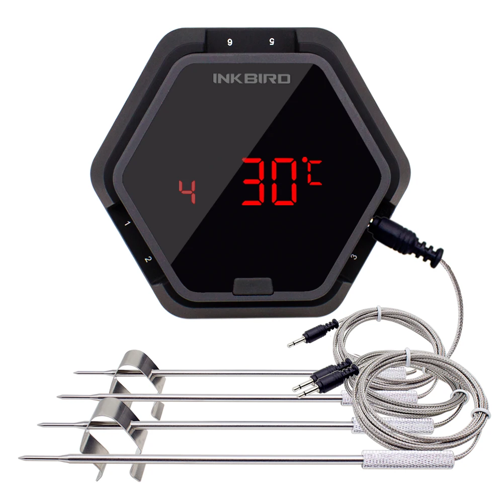 

Digital LED Display IBT-6X Black BBQ Thermometer Wireless Kitchen Oven Food Cooking Grill Smoker Meat Thermometer with 4 Probe