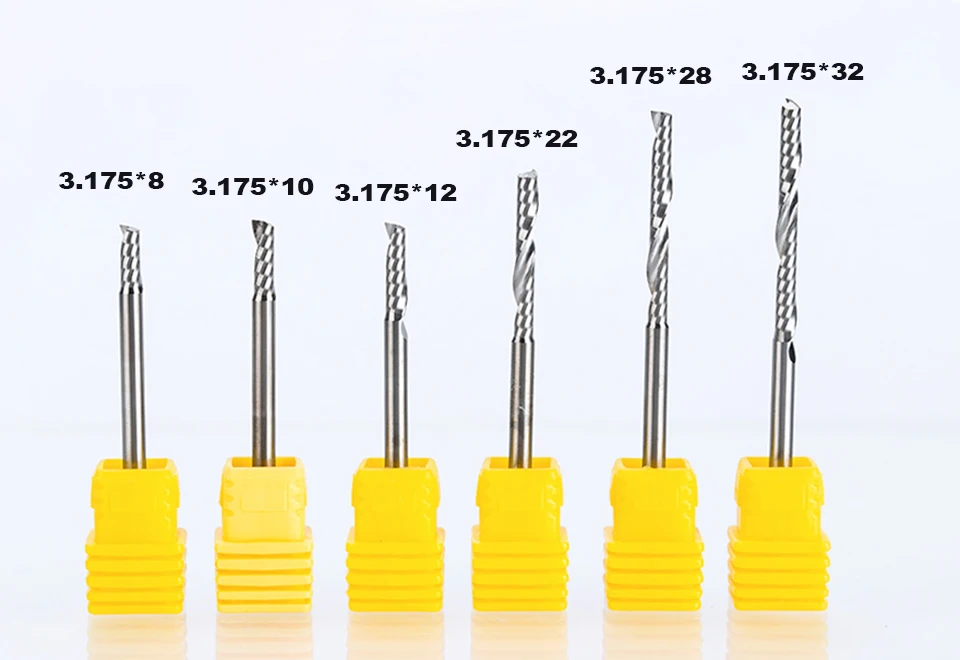 3,175 мм 1 Флейта спиральная фреза для контурной обработки ЧПУ Концевая фреза МДФ фреза A AA AAA серии акриловая алюминиевая медная латунь Fraser