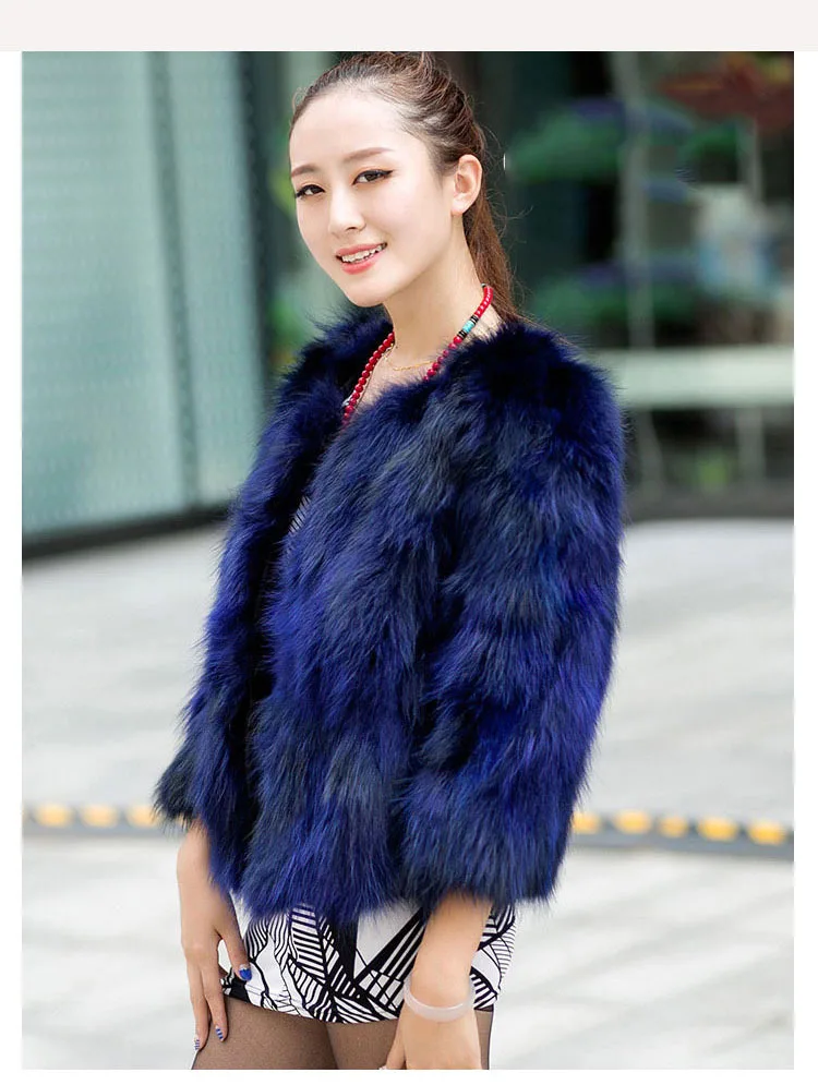 Модный стиль женские из натуральной натуральный мех енота короткая куртка для женщин Горячая распродажа! Лучшая цена разных цветов outweat пальто - Цвет: blue