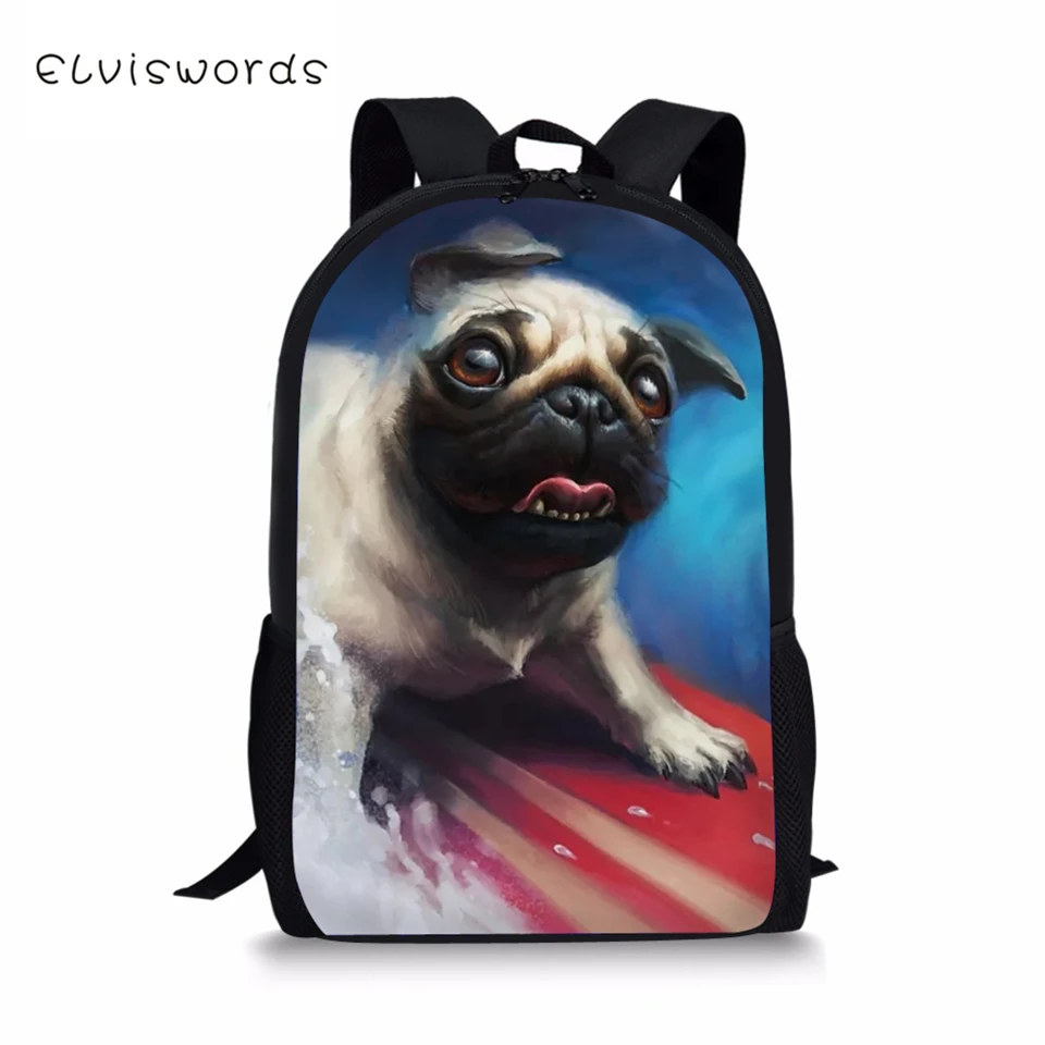 

ELVISWORDS Kids School Bags Cute Teenager Travel Backpack Little Bulldogs print Pattern Primary School Toddler Backpack for Boys