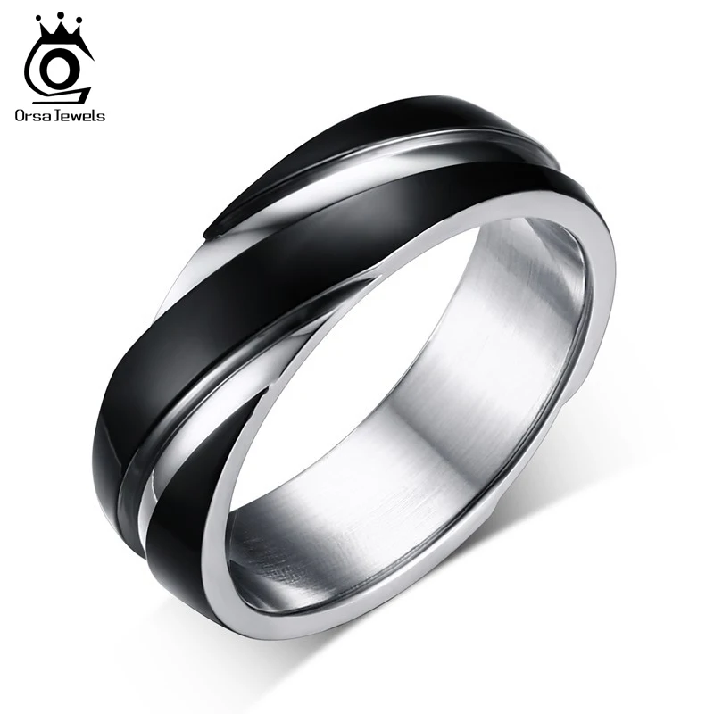 ORSA JEWELS 2018 New Fashion Daily Wear Rings Top Quality Lead & Nickel Free Black Color Stainless Steel Men Party Rings OTR60