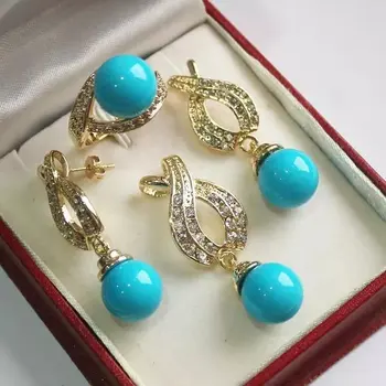 

wholesal Jewelry Set Choices Zirconia Women Wedding 12mm White Shell Pearl Pendant Necklace Earrings Ring Set AAA style 100% Nat