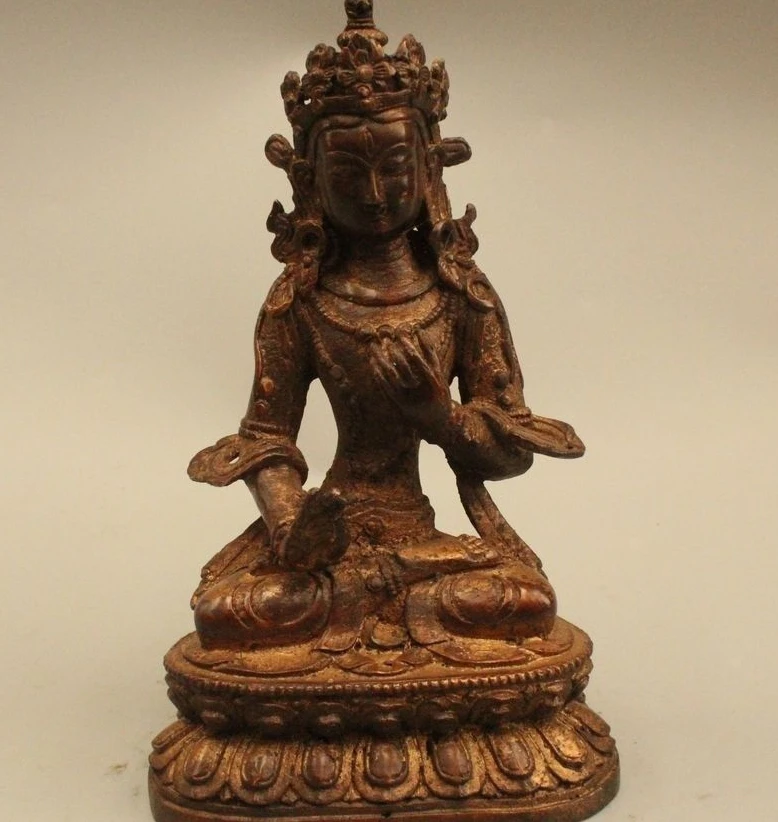 

9"Chinese Buddhism Folk Purple Bronze Lucky White Tara Kwan-Yin Buddha Statue