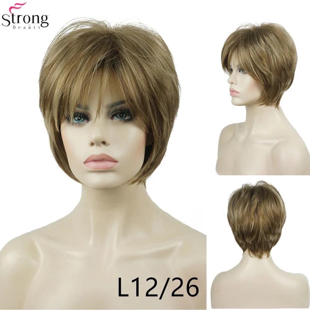 StrongBeauty синтетический парик женский коричневый/светлые волосы натуральный парик короткие прямые парики