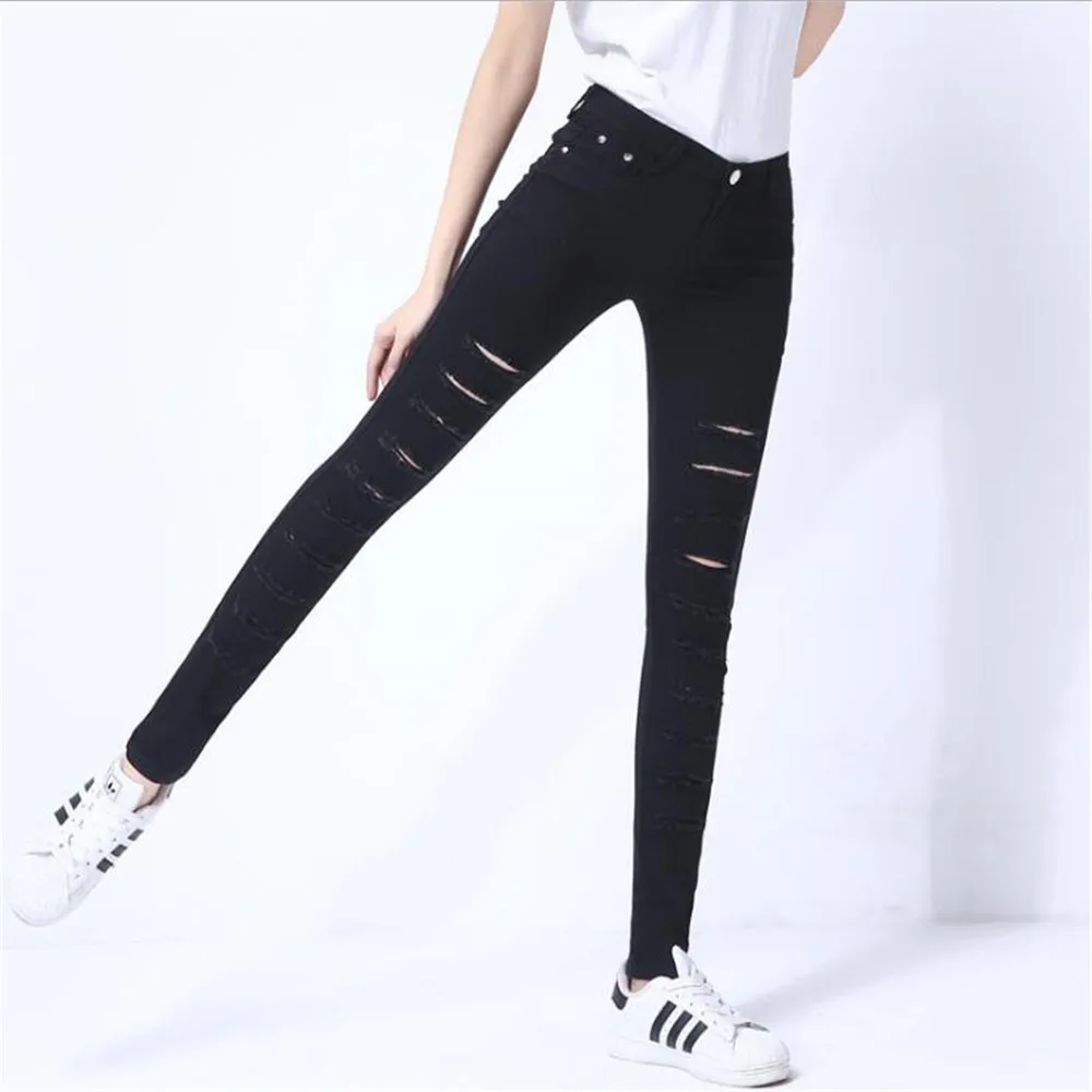 Whole cotton Hollow out hole Elastic force Pencil pants Leggings high waist jeans woman skinny women jeans mujer jean plus size