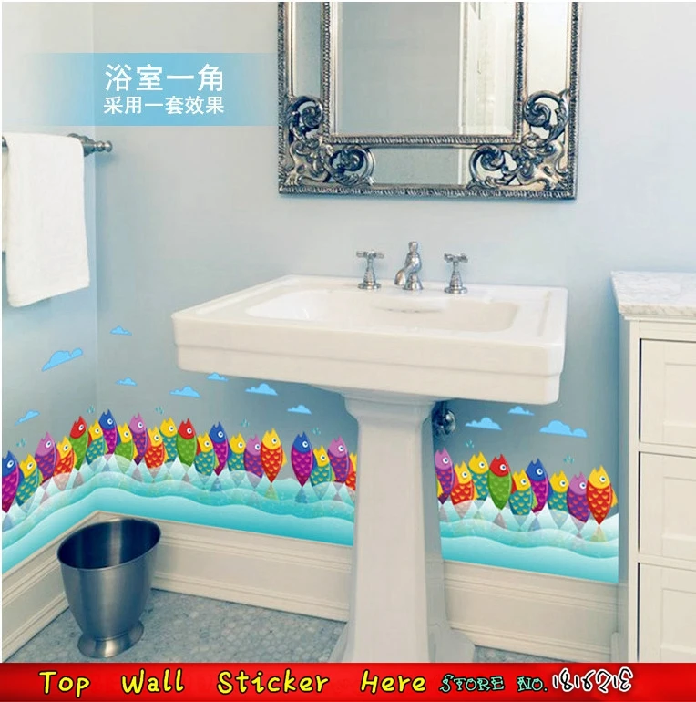 Sockel Linie Wandaufkleber Nette Fisch Meer Himmel Wolke Taille Linie Malen Wandtattoos Handwerk Fur Badezimmer Dekoration Kinderzimmer Decor Wall Sticker Wall Decalswall Stickers Fish Aliexpress