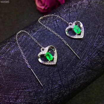 

Love Heart Style Natural emerald earring Free shipping Real original emerald 925 sterling silver Gem 3*5mm 2pcs
