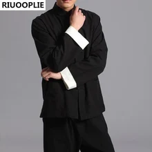 Riuooplie с длинным рукавом двусторонний традиционной китайской одежды Тан костюм топ Для мужчин кунг-фу