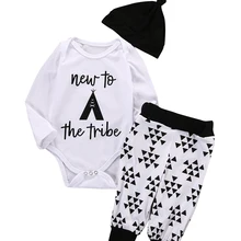 Модный пуловер с длинными рукавами для новорожденных девочек Топы Брюки шляпы комплект одежды из 3 предметов