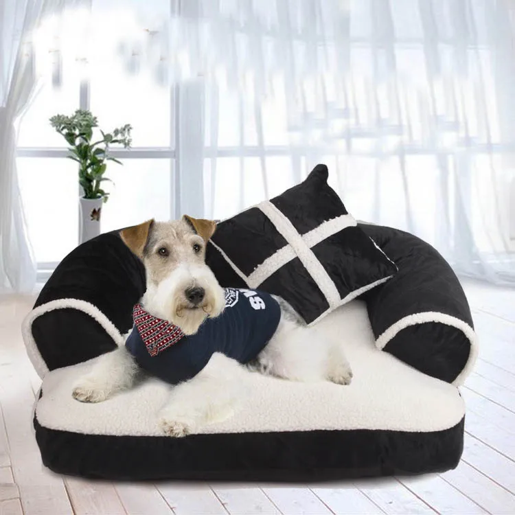 Luxury Pet Dog Sofa Beds With Pillow Detachable Wash Soft Fleece Cat Bed Warm Chihuahua Small