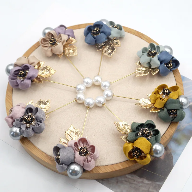 i-Remiel Flower Brooch Pin Ladies Cloth Art Pearl Fabric Shawl Pin 8