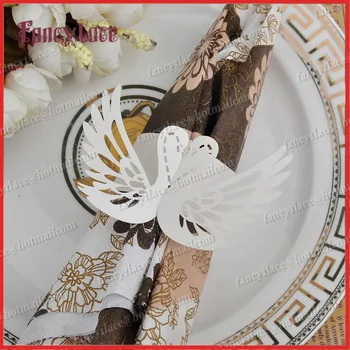 

50pcs/lot Wedding Party Favors Beautiful Love Swan Design Napkin Rings White Paper Napkin Rings Holders Table Decoration