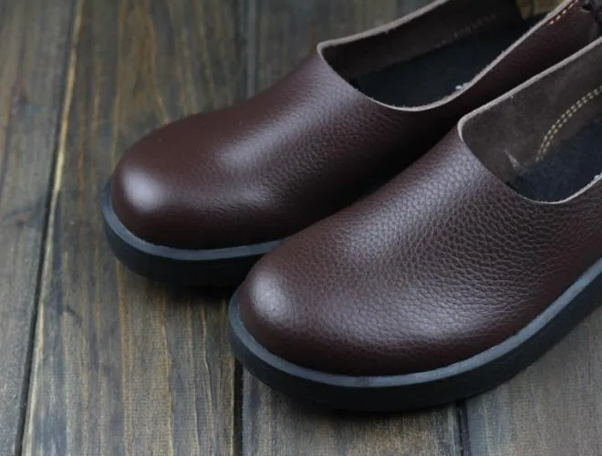 Женская обувь квартиры коричневый / кофе / зеленый / синий подлинные кожаные плоские туфли женщин круглым носком резиновой подошвой обуви （1023-1）