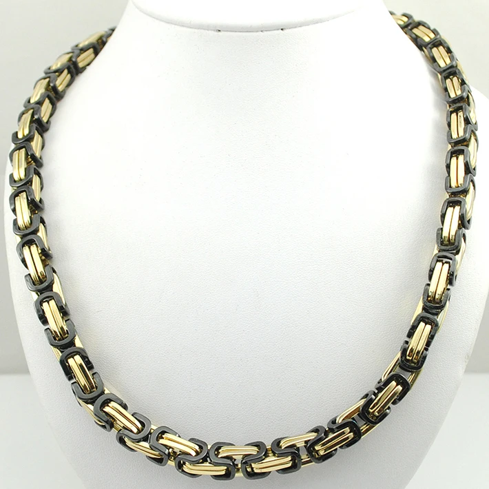 AMUMIU 8 мм Золотой тон плоский византийский ожерелье Мужская цепочка из нержавеющей стали цена Персонализированные ювелирные изделия KN022A