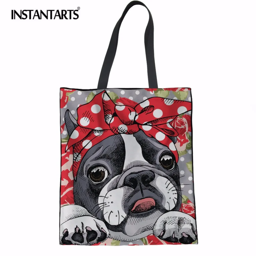 

INSTANTARTS Women Handbag Casual Beach Bags Large Capacity Foldable Grocery Bags Reusable Linen Tote Shopping Shoulder Bag