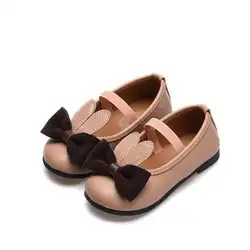 Демисезонный девушки кожаные ботинки мода лук сплошной Цвет детская обувь Повседневные кроссовки для девочек детская обувь для танцев